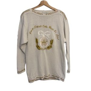 Vintage Lillie Rubin Embroidered White Boat Neck Sweater OS